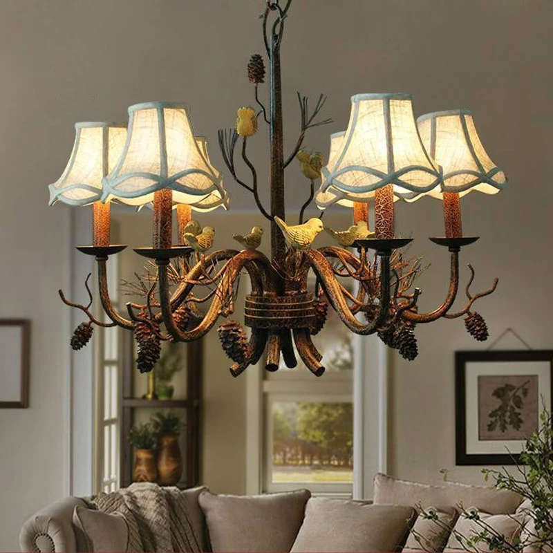 

American Vintage Bird Retro Iron E14 LED Light Chandeliers Lamp Living Room Bedroom Dining Room Home Decor Tree room decor