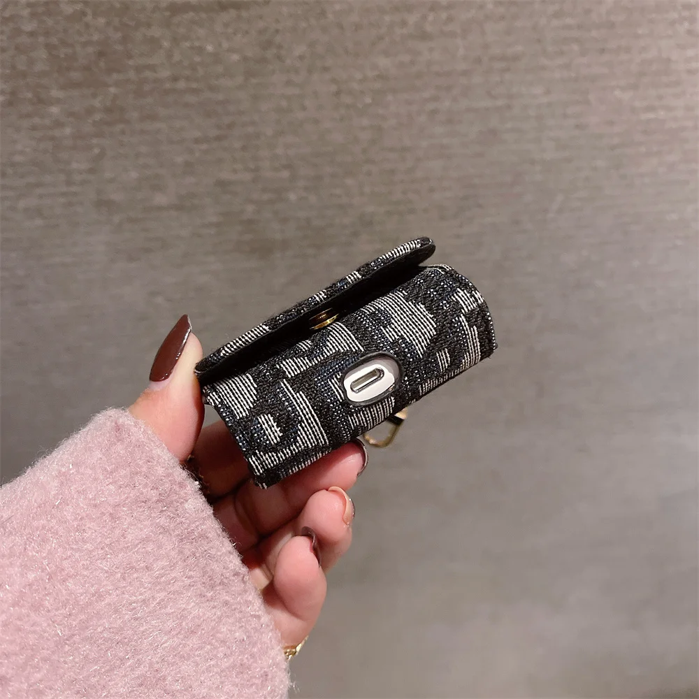 

luxury case For airpod 3rd generation Leather + Nylon brand design with keychain air pods 2 1 coque For Airpods Pro case cover