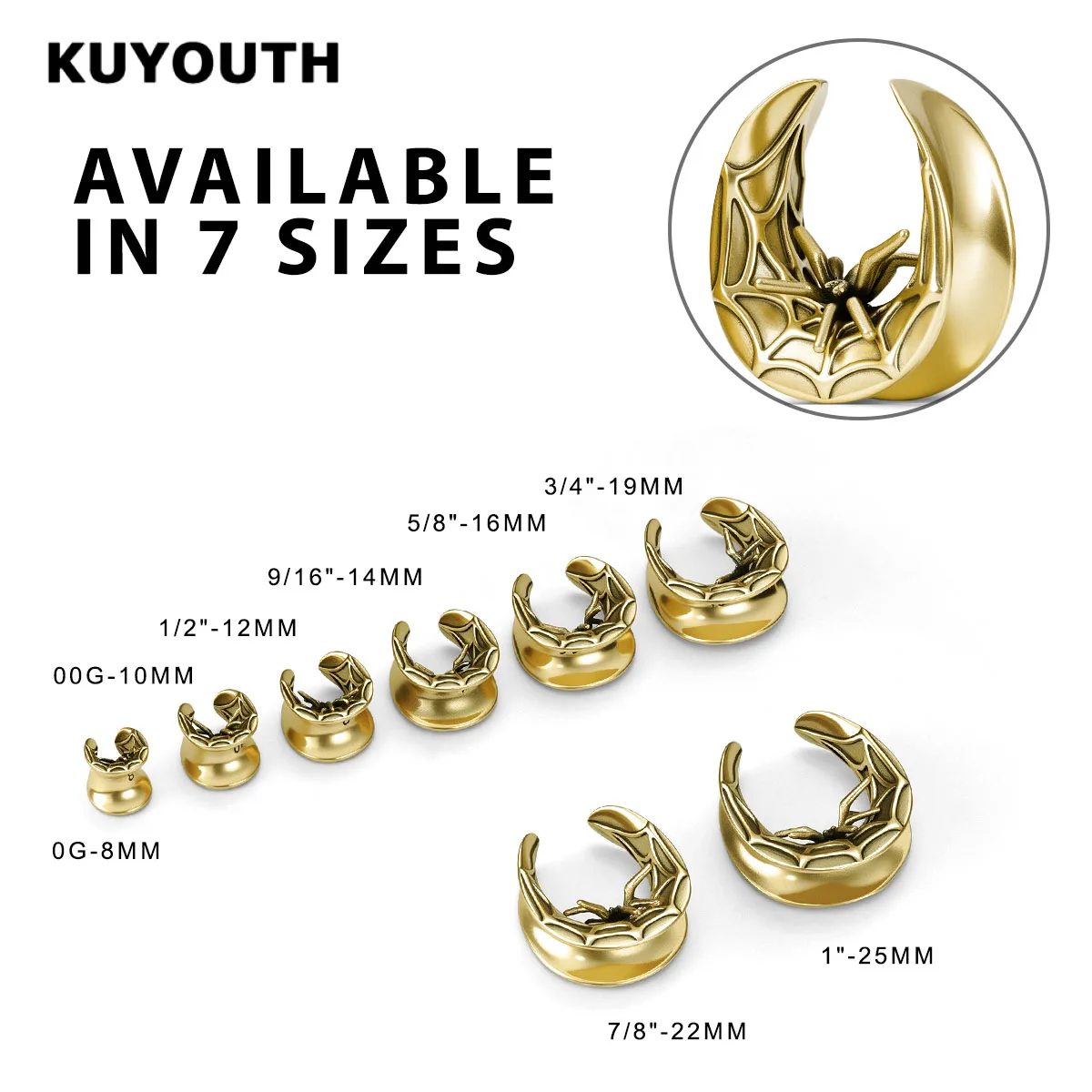 Фото KUYOUTH 2 шт., готические паутины, ушные туннели, заглушки, медные расширители в форме седла, калибры, носилки, ювелирные изделия для пирсинга, серьги №4