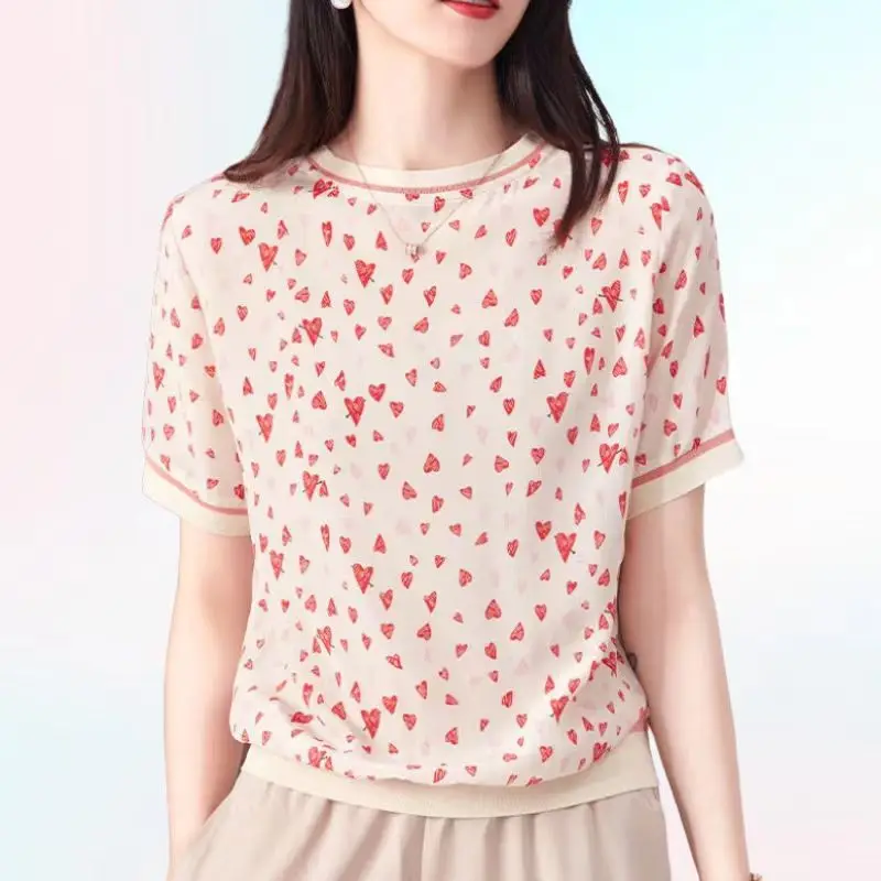 

Женская розовая футболка с коротким рукавом, летний топ, новинка 2023, свежая Свободная шифоновая Повседневная маленькая рубашка, Топ
