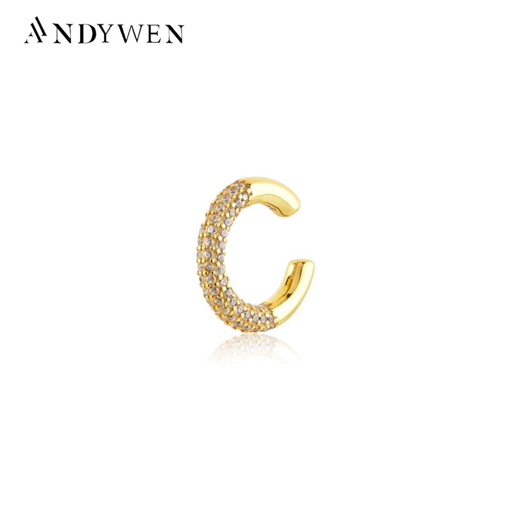 

Женские серьги-каффы ANDYWEN, серебро 2022 пробы, золотистые, без прокола, ювелирные изделия для девушек