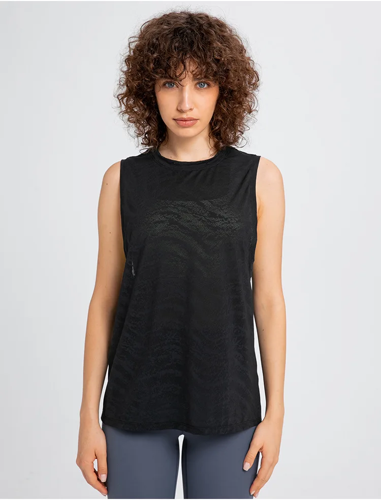 Womens Clothing Yoga Tank Tops Sports Top Gym Fitness Outdoor Jogging Workout Breathable All-match Jacquard Fabric Loose Vest