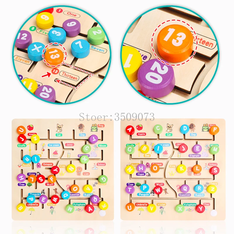 Children Montessori Maze Boards Wooden Toys Slide Puzzle Animal Digital Letter Matching Games Early Educational Learning | Игрушки и