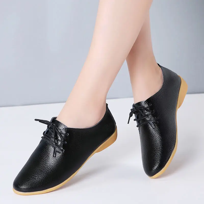 Shoe woman Summer 2023 Split Leather Flat  Shoes Plus Size 41 Women's Casual Lace Up Moccasins Female Footwear Outdoor