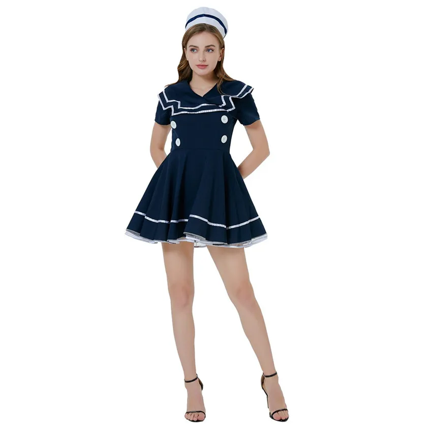 

Adult Sexy Navy Sailor Cosplay Uniform Pin-Up Girl Role Play Costume For Women Halloween Party Masquerade Fancy Dress With Hat