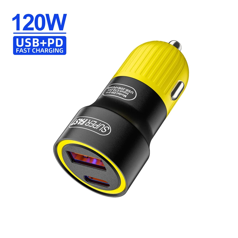 

Автомобильное зарядное устройство с двумя портами USB Type C, 120 Вт, быстрая зарядка 4.0 3.0 для iPhone Xiaomi Samsung, зарядное устройство для телефона с быстрой зарядкой
