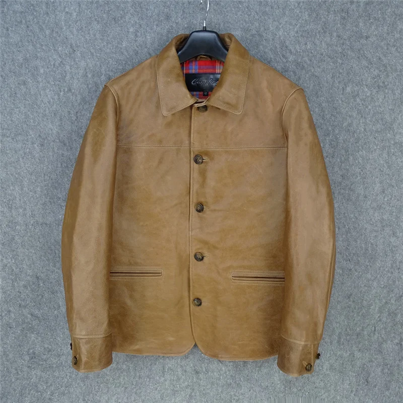 

Free shipping.New arrival.quality Mens genuine leather Jacket,warm cowhide coat.wholesales.brakeman brown leather clothes.