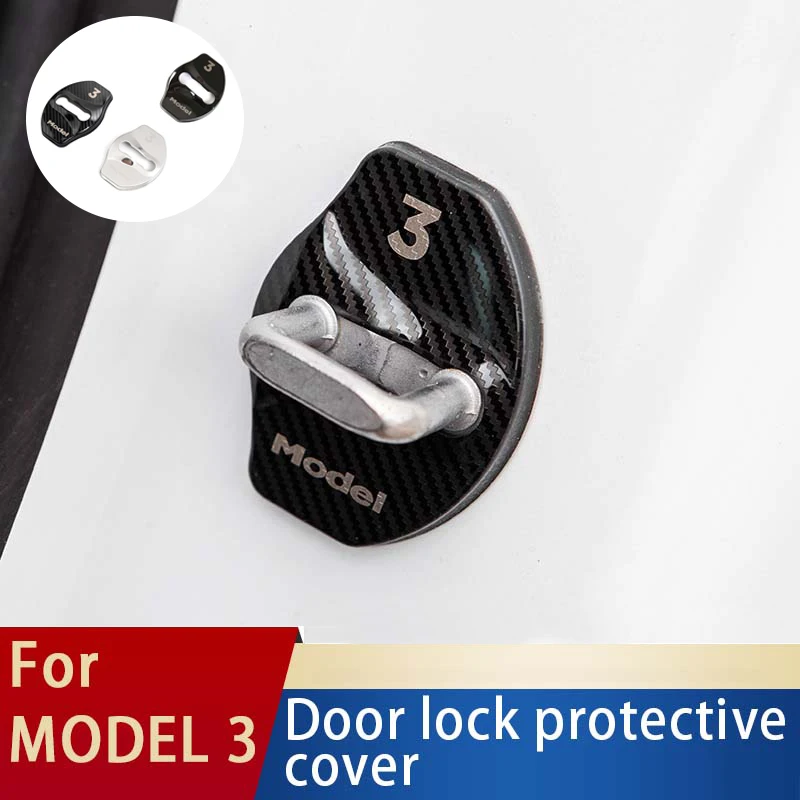 

Car Door Lock Buckle Cover For Tesla Model 3 Car Accessories Door Lock Protective Cover Carbon Fiber Stainless Steel Auto Parts