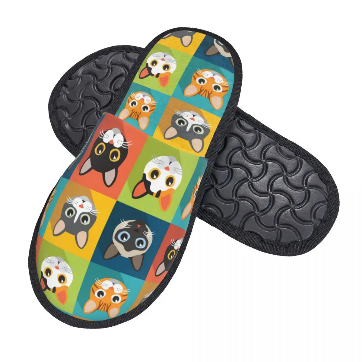 Женские Забавные милые кошачьи головки с принтом на заказ Домашние тапочки