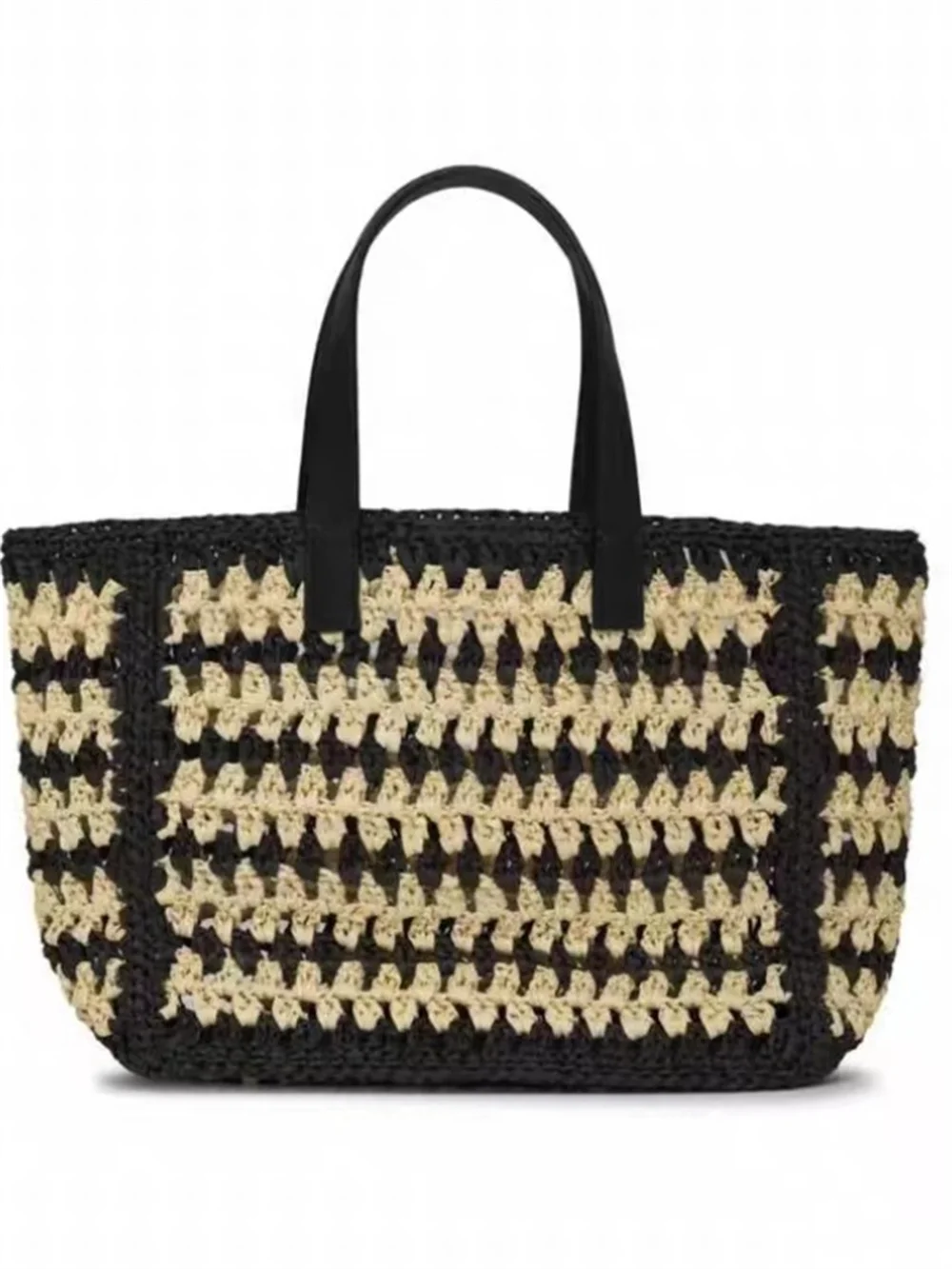 

Women Letter Logo Decoration Straw Woven Bag Lady 2 Colors Female Striped Large Capacity Tote Bag Holiday Style Handbag
