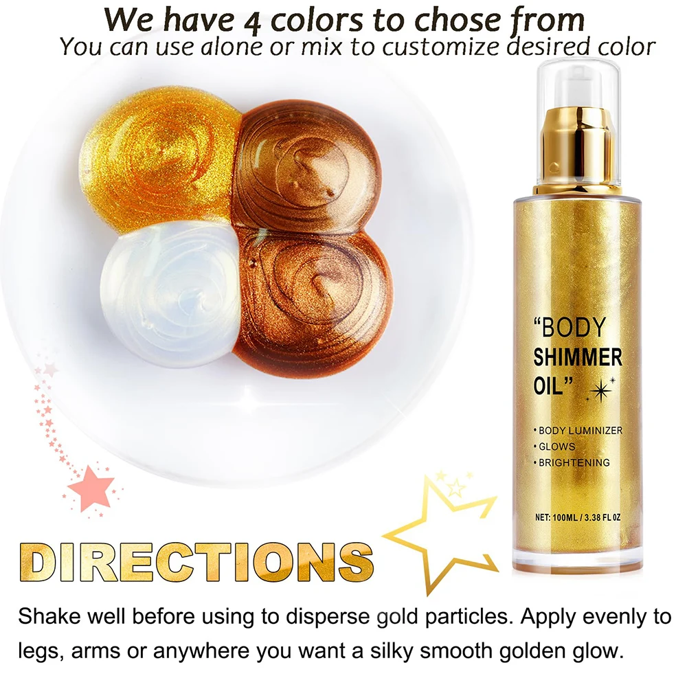 Блеск для тела 100 мл масло мерцания увлажняющий долговечный люминайзер лица