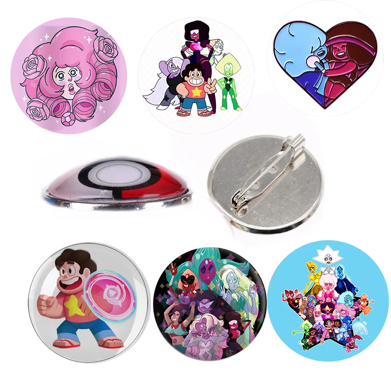 

LERNEJO Adventure Cartoon Steven Universe Pin Brooch Glass Cabochon Badge Lapel Patch Tie Backpack Decor Button Magical Gifts