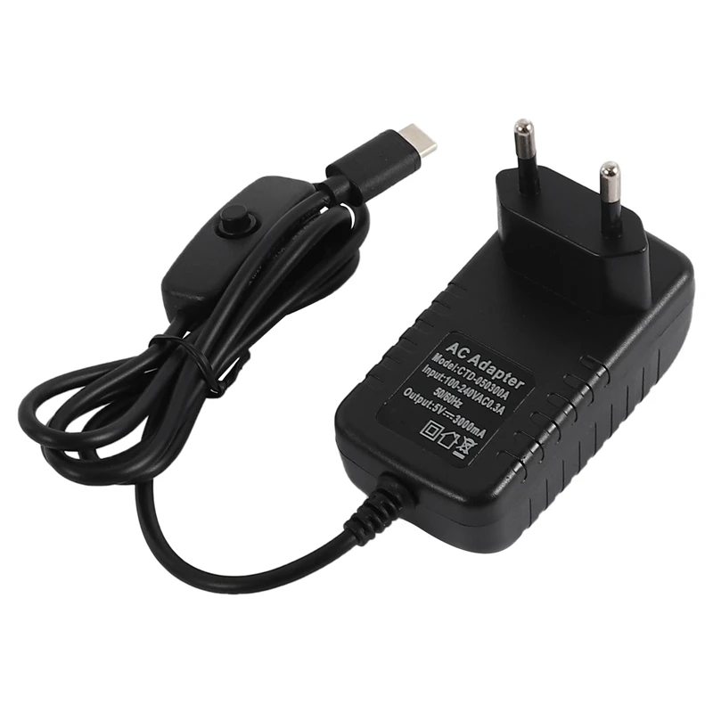 

for Raspberry Pi 4B Power Supply 5V 3A Type-C Power Adapter with ON/OFF Switch USB-C Charger EU Plug