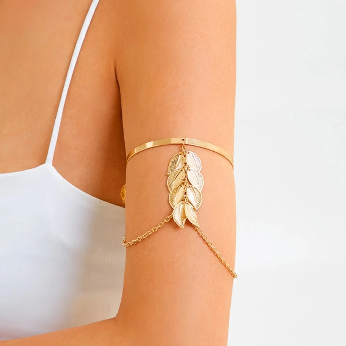 

Lacteo Trendy Leaves Tassel Arm Chain for Women Female Charm Gold Silver Color Chain Arm Bracelet Summer Body Jewelry Wholesale