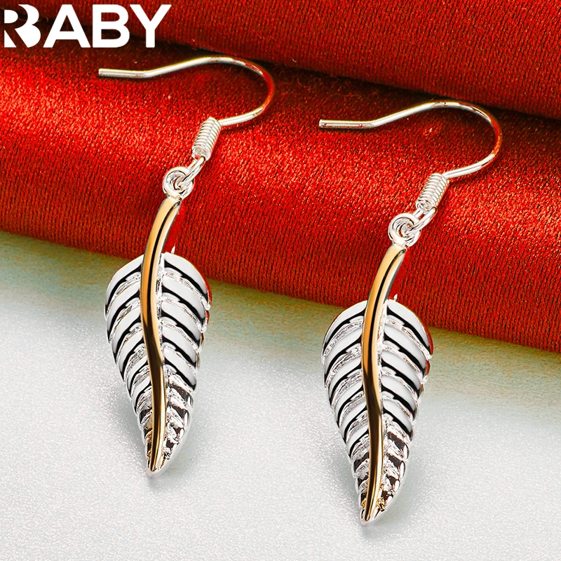 

URBABY 925 Sterling Silver Beautiful Feather Drop Earring For Woman Fashion Wedding Engagement Party Charm Jewelry Gift