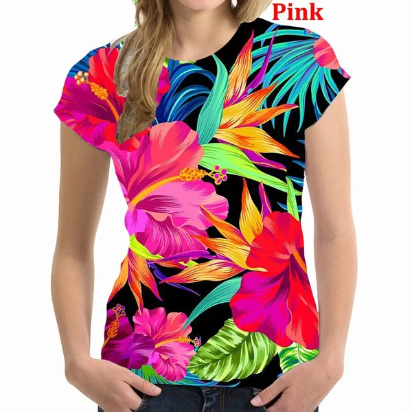 

Women's Hawaiian Shirt Short-Sleeved 3d Printed Palm Motif Women Top Tee Shirt