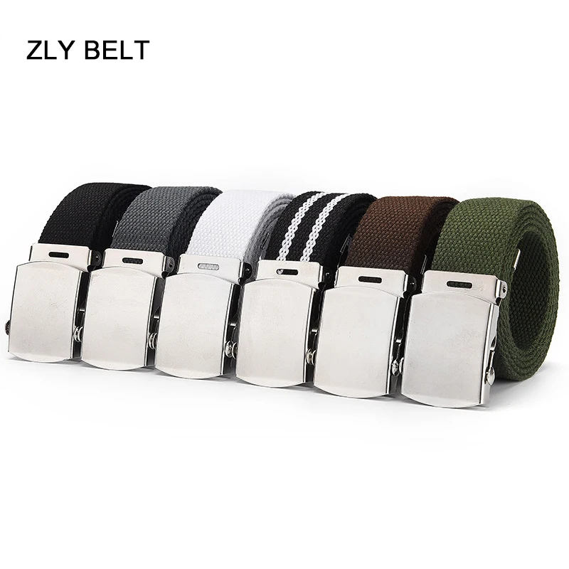 ZLY 2022 New Fashion Belt Men Women Canvas Material Alloy Metal Silver Buckle Casual Hiking Jeans Style Trend Versatile Unisex