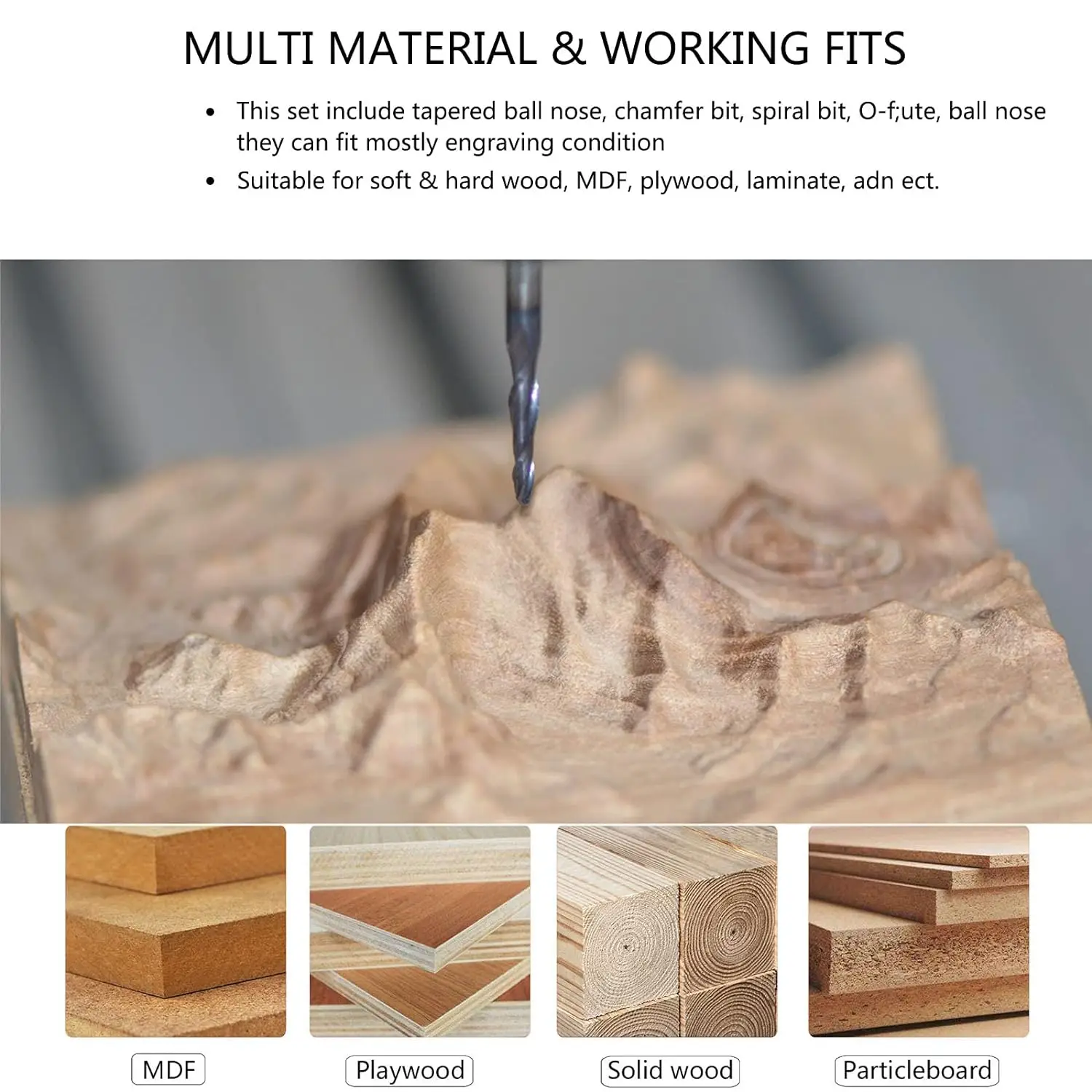 Набор твердосплавных фрез SpeTool с ЧПУ 8 шт. хвостовик 1/4 дюйма для работ по дереву