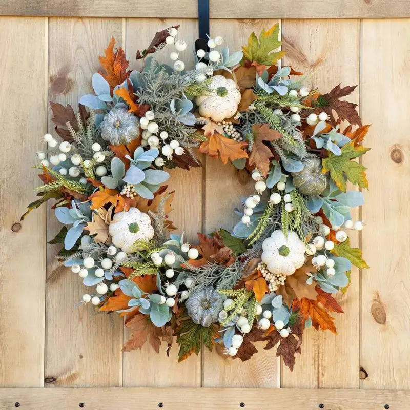 

Осенний венок 18 дюймов, Осенние украшения для дома, Осенний венок для входной двери, искусственный осенний венок с кленовыми листьями, тыквой, ягодами