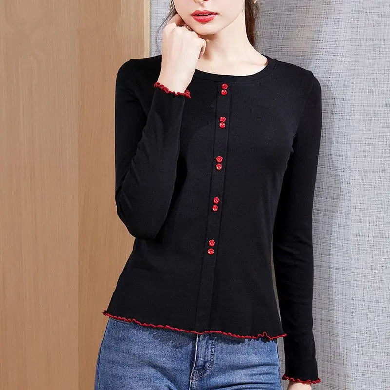 Новинка 2023, весенне-осенние укороченные топы, женская футболка, черная хлопковая Свободная белая короткая футболка с длинным рукавом, повседневная женская футболка Q405