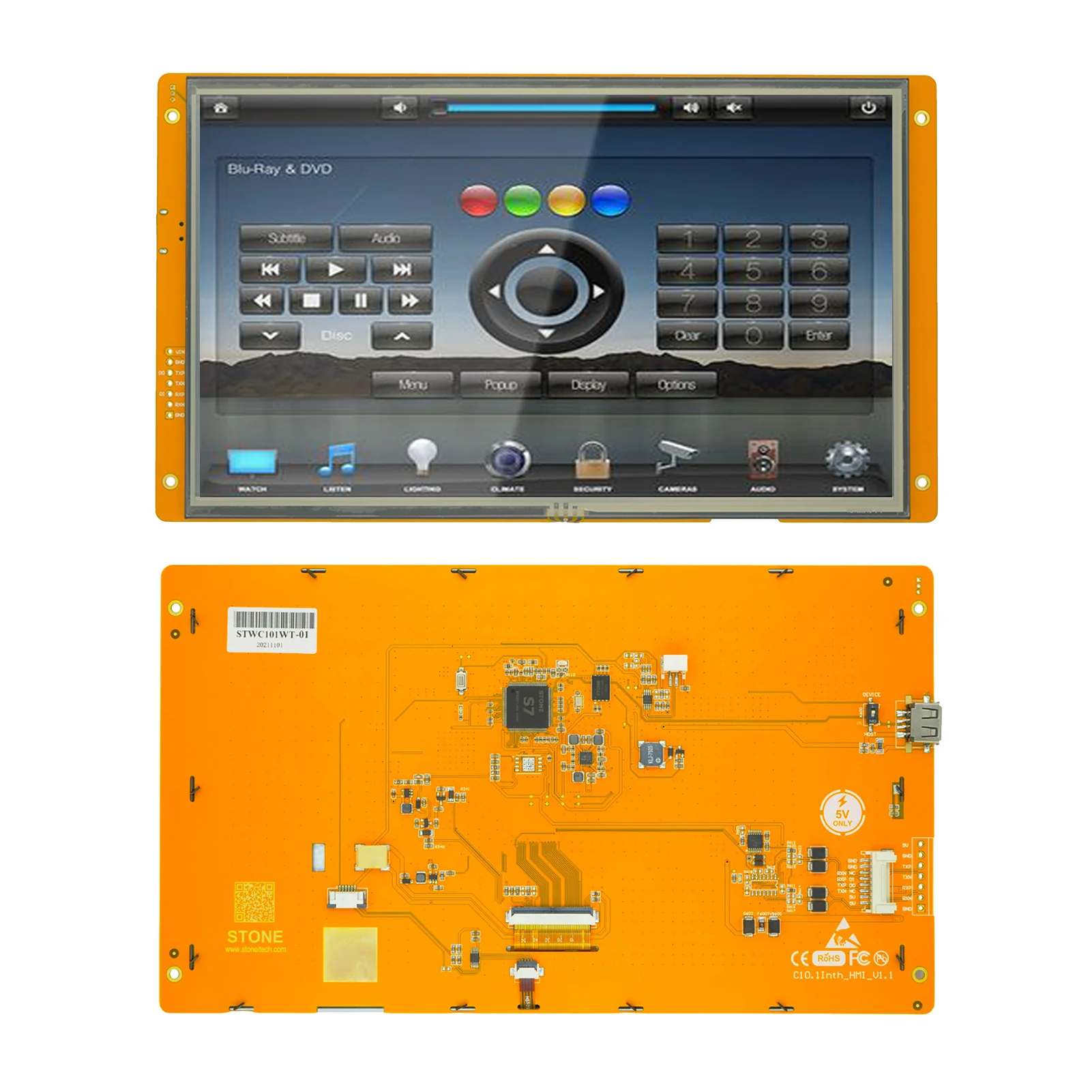 Intelligent 10.1 inch LCD Smart Screen support for Automation Equipment with 4 Wire Resistance Touch + 400cd/m² Brightness