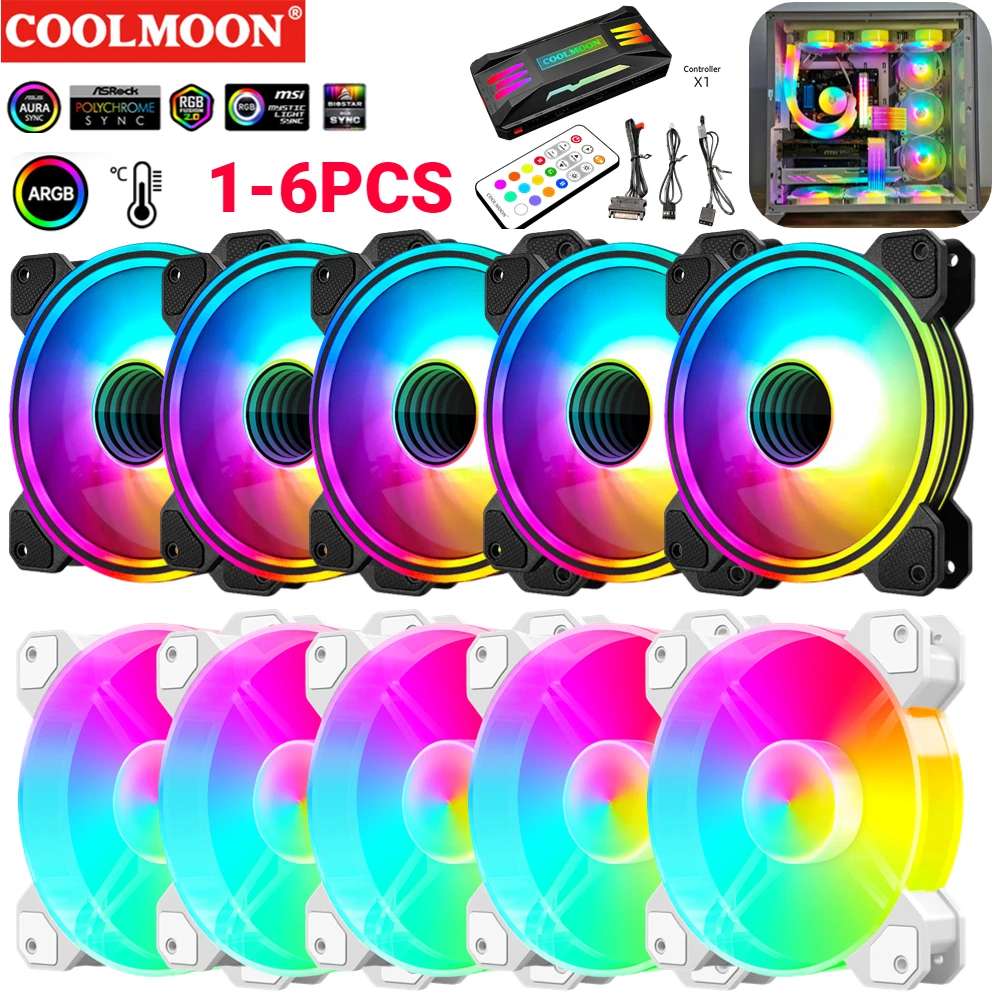 

COOLMOON 1-6PC PC Case Cooling Fan 4Pin PWM 5V 3Pin ARGB Aura Sync Hydraulic Bearing Silent Chassis Radiator Cooler Ventilador