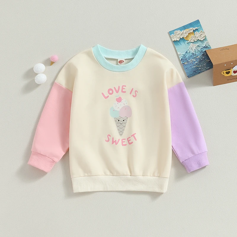 

3-7Y Kid Toddler Girl Fall Sweatshirt Ice Cream Print Long Sleeve Pullovers Autumn Tops Children's Casual Clothes