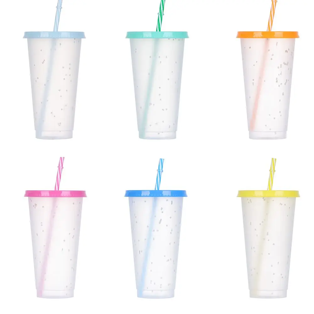 

Multicolor Coffee Portable Temperature PP Color Changing Cup Drink Ware Discoloration Straw Cup