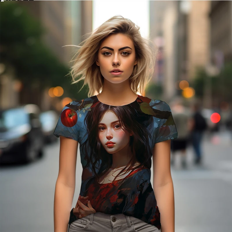 

Summer New Ladies T -shirt Beauty Apple 3D Printed Lady T -shirt Gothic Casual Ladies T -shirt Fashion Trend Women T -shirt