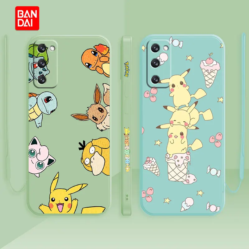 

Shell For Samsung Galaxy S21 S20 FE S22 Ultra S10 S9 S8 Plus S10e Note 20 10 Lite Liquid Case Pokemon Happy Pikachu Ice Cream
