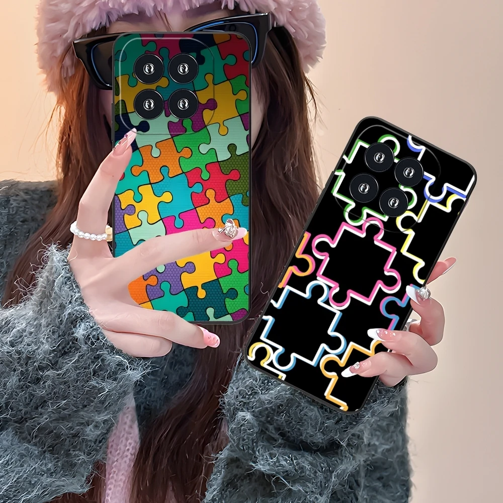 Puzzle Fashion Pretty Mobile Cell Phone Case for Xiaomi 14 13 12 11 10 9 T Ultra Lite Pro S SE X 5G Black Soft Cover Shell