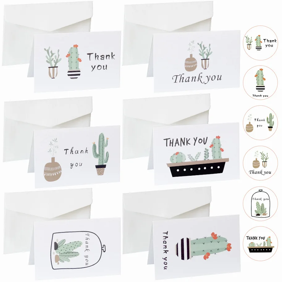 

CHEEREVEAL Cactus Thank You Card Plants Greeting Blessing Cards Birthday Party Supplies Invitation Paper Card Envelope Sticker