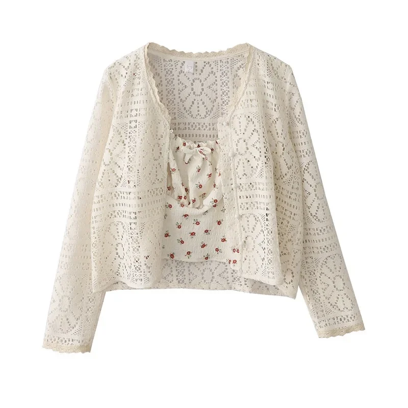 Кардиган женский кружевной с длинным рукавом мягкий очаровательный укороченный