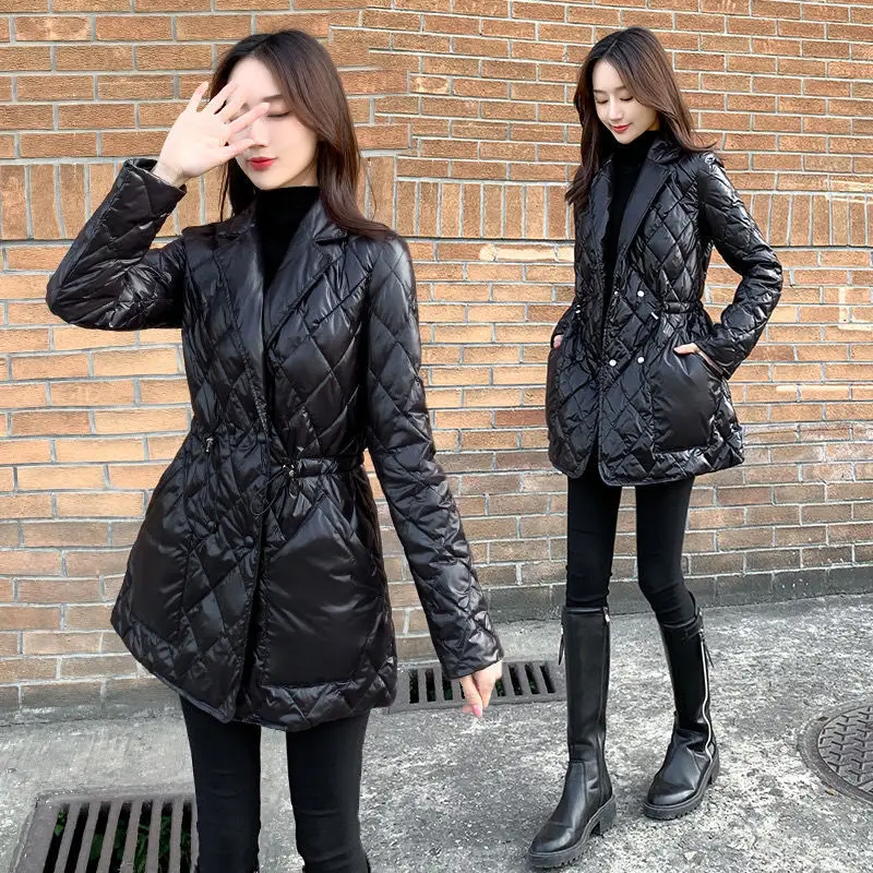 2021 Autumn and Winter New Fashion Waist Slimming Women's Mid-length Slim Loose Down Padded Jacket Button Coat Women's Clothing