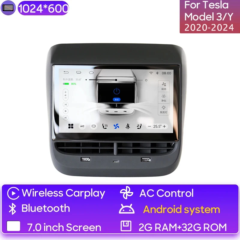 

7-дюймовый сенсорный экран Android мультимедийный плеер радио для Tesla Model 3 Y задняя панель дисплея управление кондиционером IPS