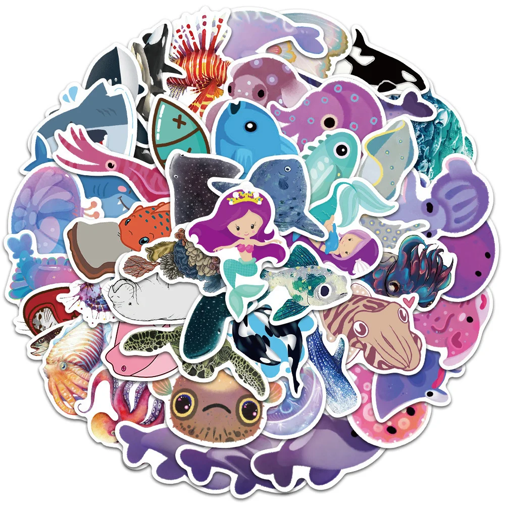 

10/30/50PCS Cartoon Marine Creature Dolphin Personalized Sticker Thermos Cup Refrigerator Laptop DIY Waterproof Guitar Wholesale