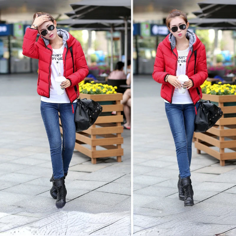 Женский пуховик из хлопка утепленный теплый топ с капюшоном и длинным рукавом