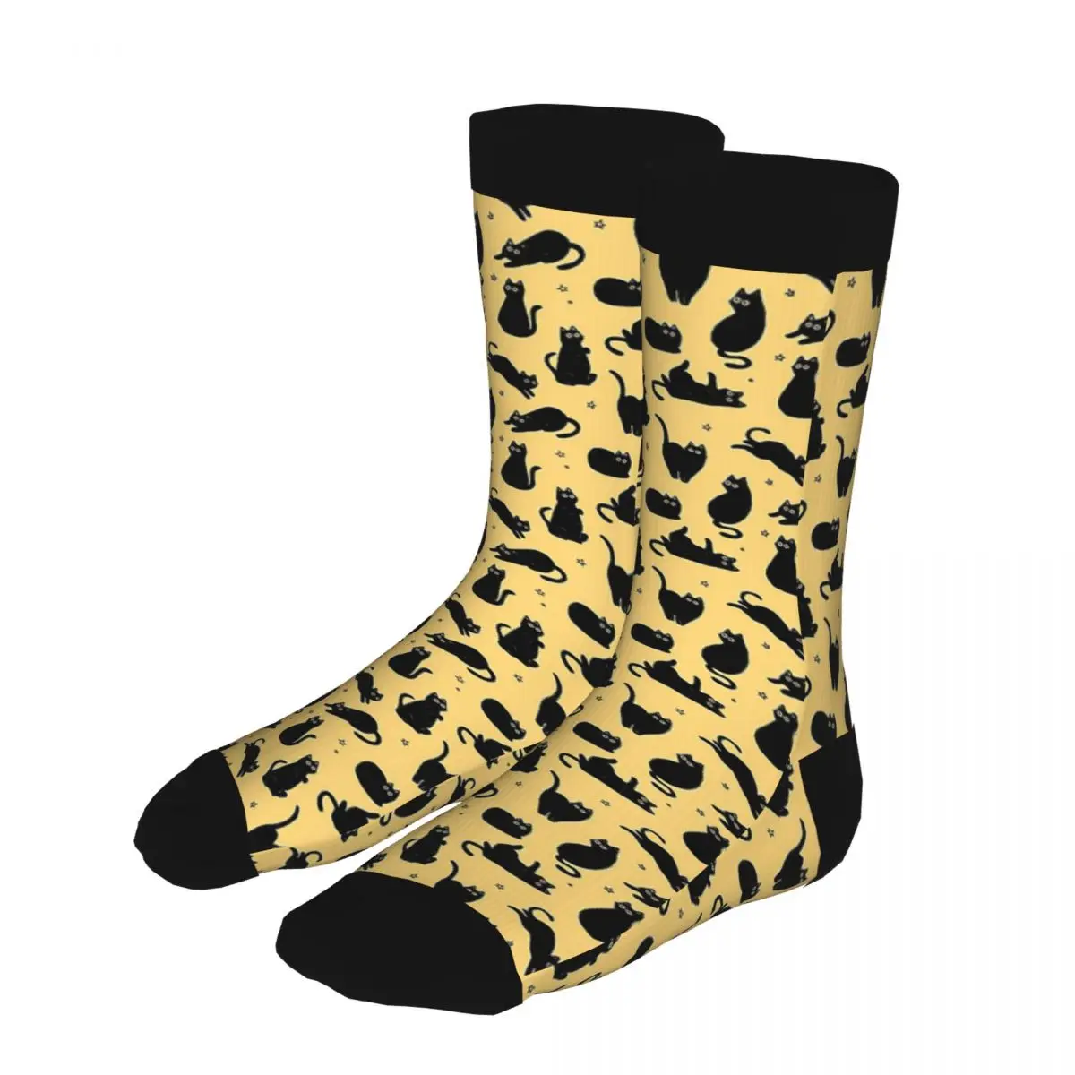 

Black Cat Pattern Thick Contrast Color Socks Men's 90% Polyester Novelty Socks Winter Meme Kitty Tabby Feline Printing