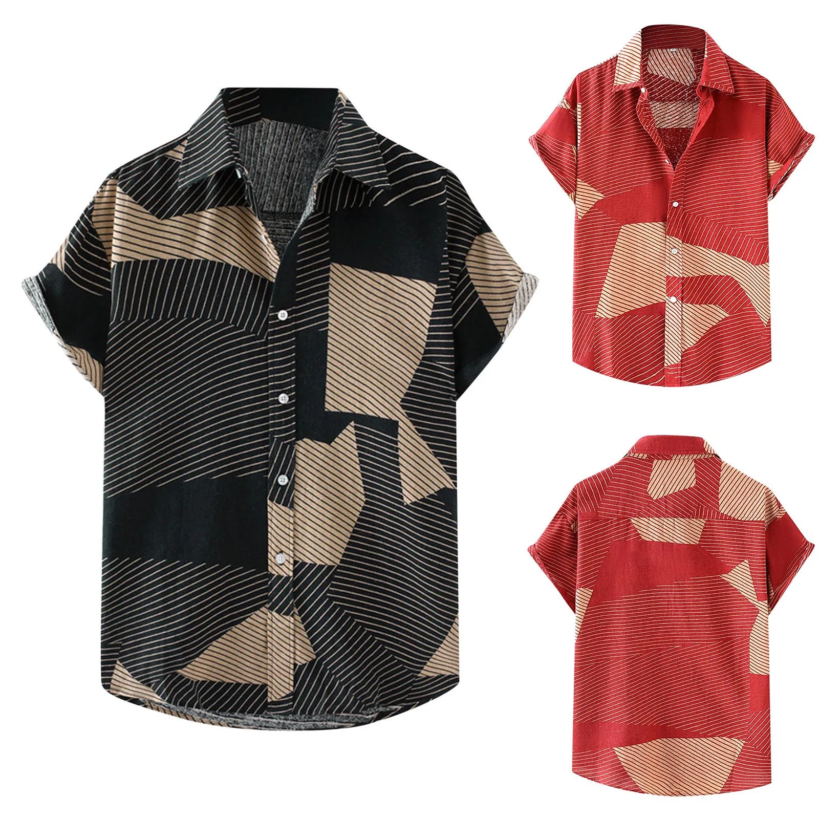 

Men Summer Fashion Top Shirts Leisure Cotton And Linen Button Shirt Casual Stripe Short Sleeve Top Blouse Long Sleeve Tunic Top