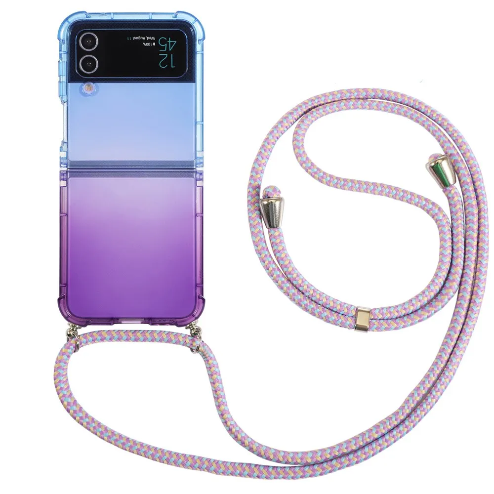 For Samsung Z Flip 4 3 Crossbody Lanyards Case Colorful Gradient Phone Case For Samsung Galaxy Z Flip 4 3 Necklace Strap Cover