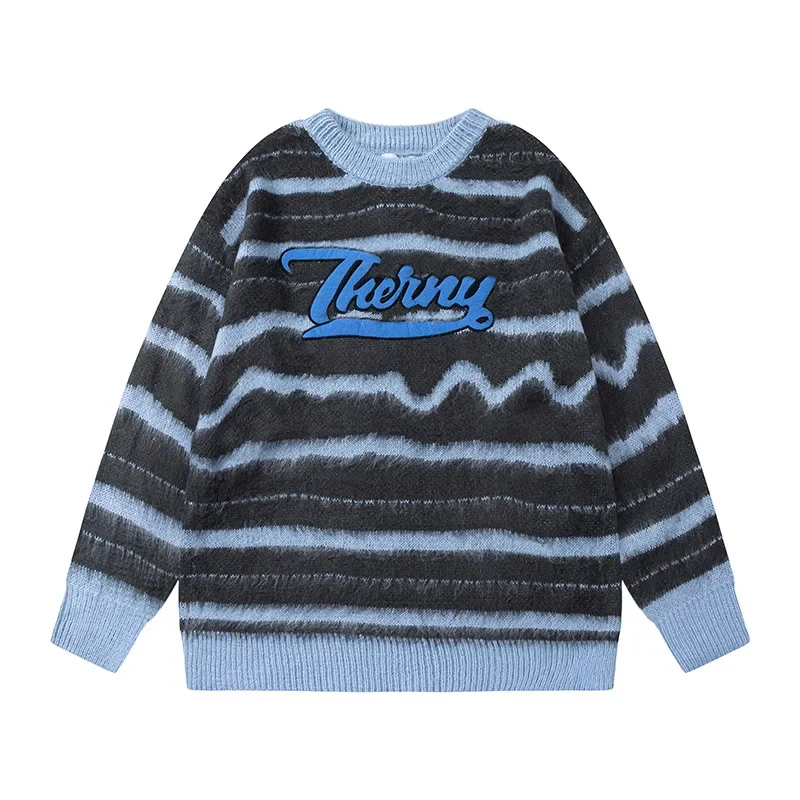 Винтажный свитер с круглым вырезом и вышивкой букв для мужчин женщин