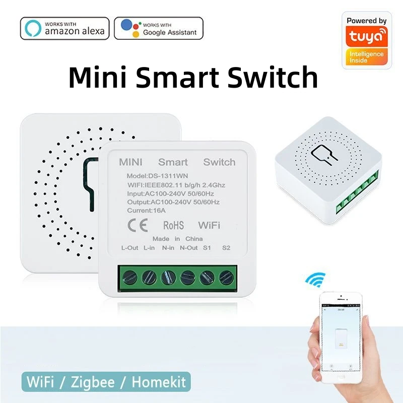 

Tuya Smart WiFi Switch 16A 2 Way DIY Mini Light Power Monitor Switches Wireless Smart Home Compatible With Alexa Google Home