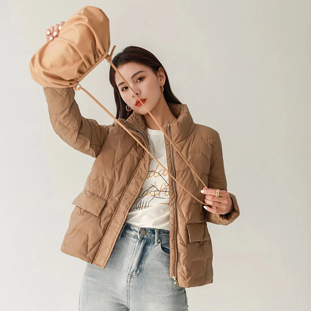 90% White Duck Down Parkas Warm Winter Jackets Ultra Light Down Jacket Women Stand Collar Puffer Coat Solid Color Outerwear 2023