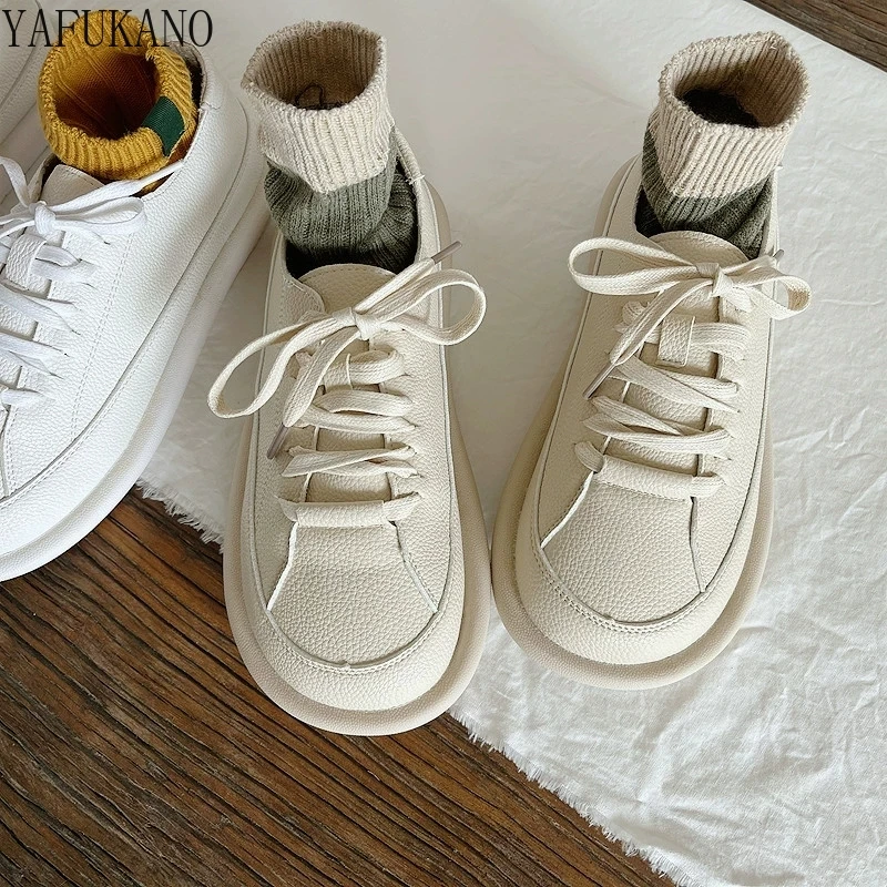 

Literary Small White Shoes Comfort Lace Up Mori Girl Single Shoes College Style Round Toe Flats Handmade Soft Sole Casual Shoes