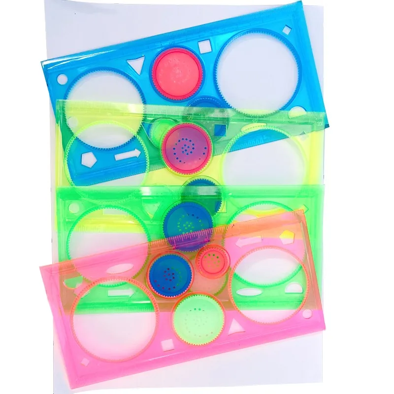 1pack/lot New Kids' Puzzle Colorful Drawing Ruler set drawing-tool Spirograph ruler students' zakka DIY tools Stationery |