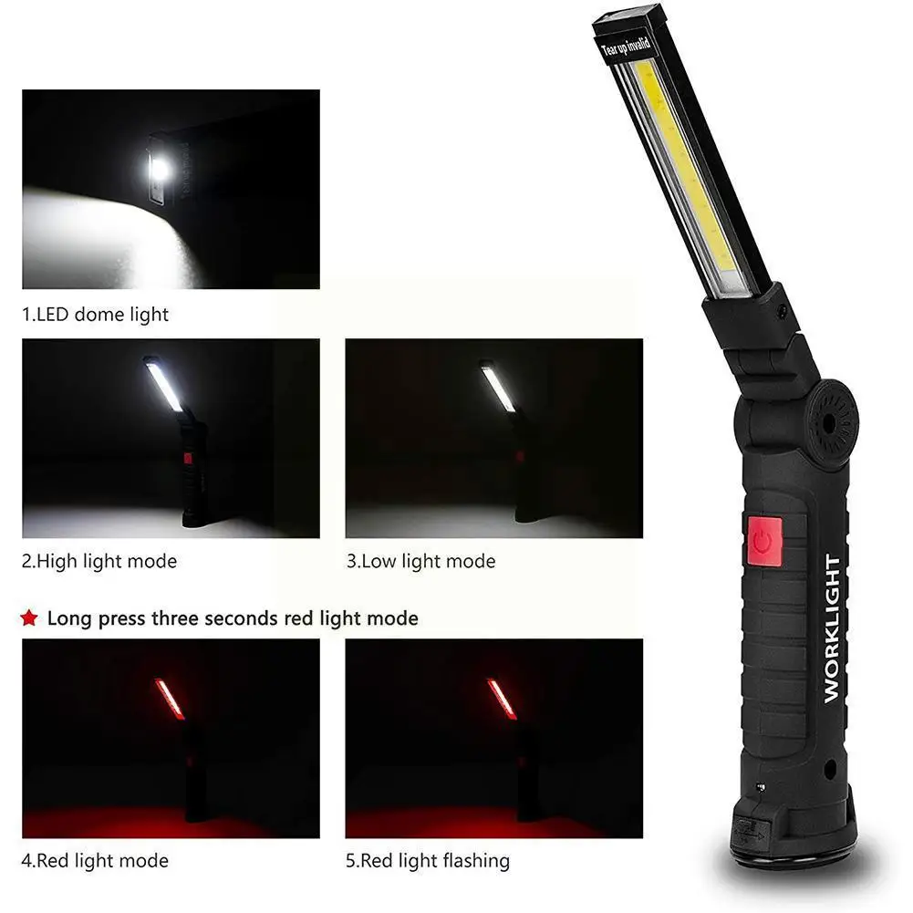 

Cob Led Flashlight Portable Usb Rechargeable 5 Mode Car Working Light Magnetic Torch Hanging Hook Lamp For Repairing Campin M4q8
