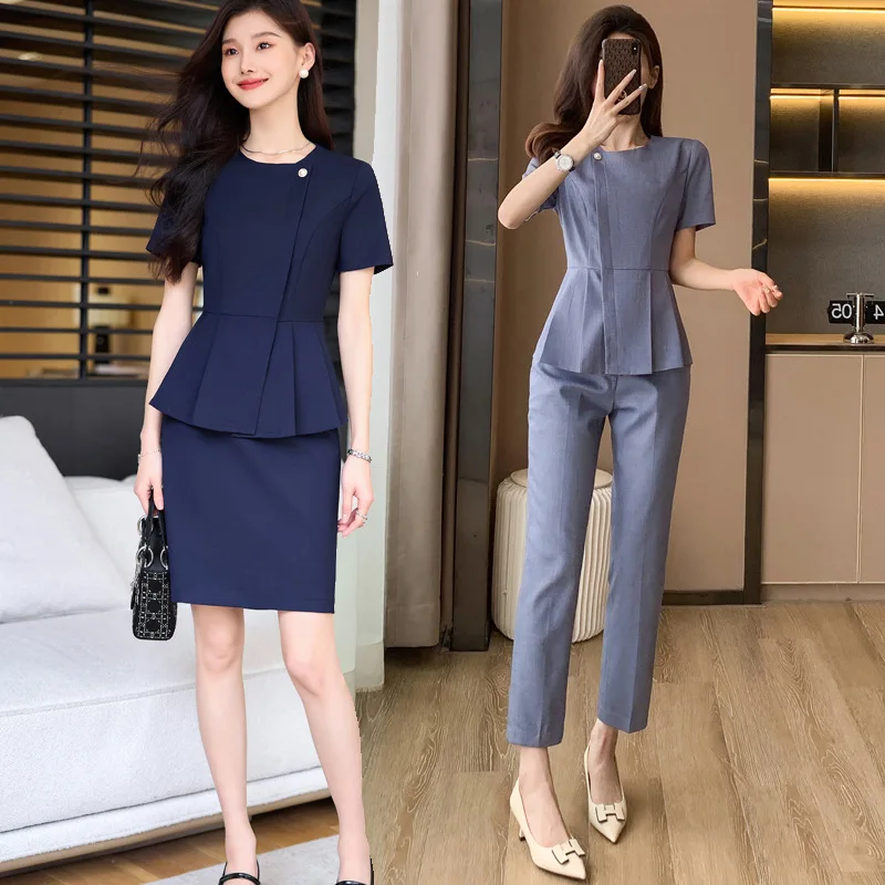 Летний тонкий костюм с воротником-стойкой женский темпераментный короткими