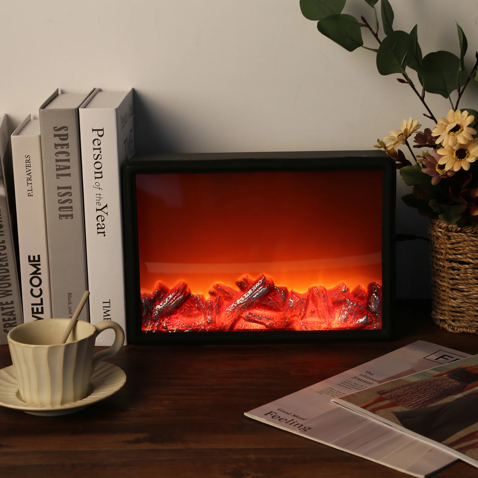 

6 Hours Fireplace Lantern - Portable Lighted Fireplace Tabletop Flameless Lantern Hanging Sitting Decoration