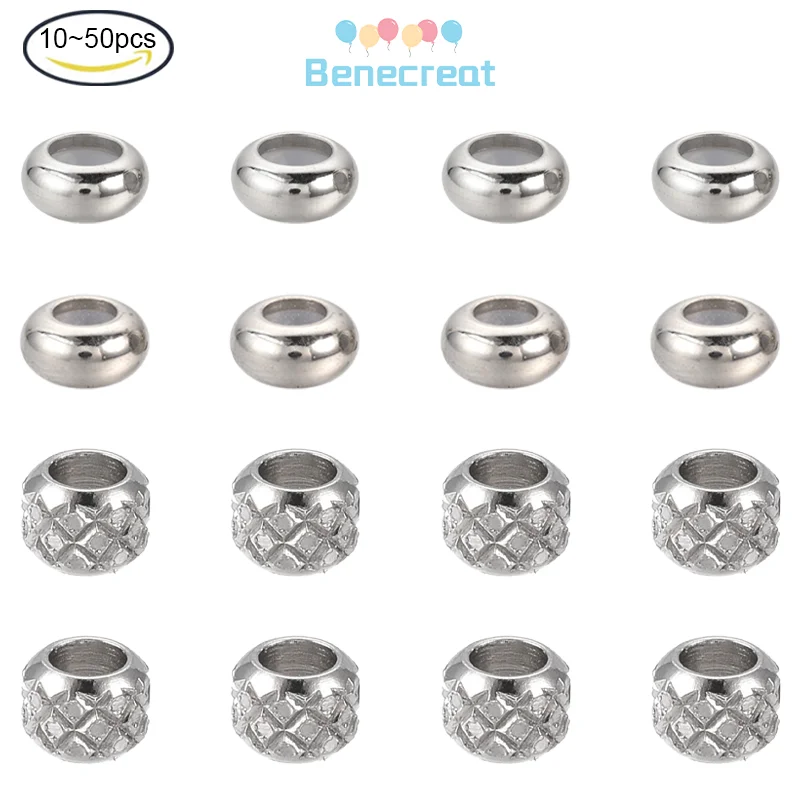 

10-50PC 304 Stainless Steel Slider Spacer Beads with Rubber Inside for DIY Bracelets Necklaces Jewelry Making