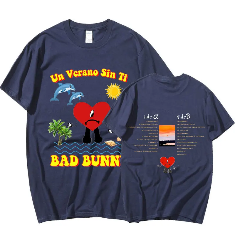 

Bad Bunny UN VERANO SIN TI Graphics T Shirt Unisex Hip Hop T Shirts Music Album Double Sided Print T-shirt Oversized Streetwear